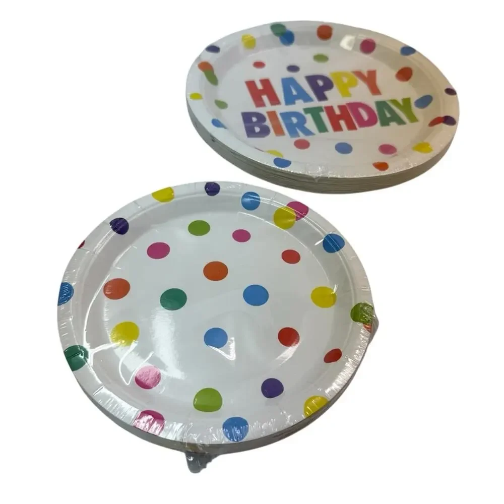 Happy Birthday Party Supplies Set Plates Cups Napkins Polka Dot Decorations NWT